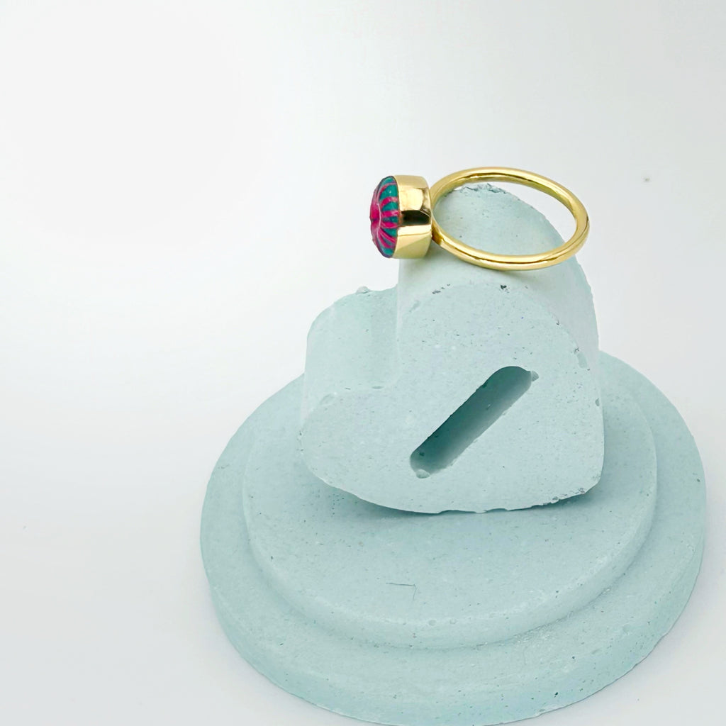 Anillo Cactus Latón Arcilla Polimérica verde