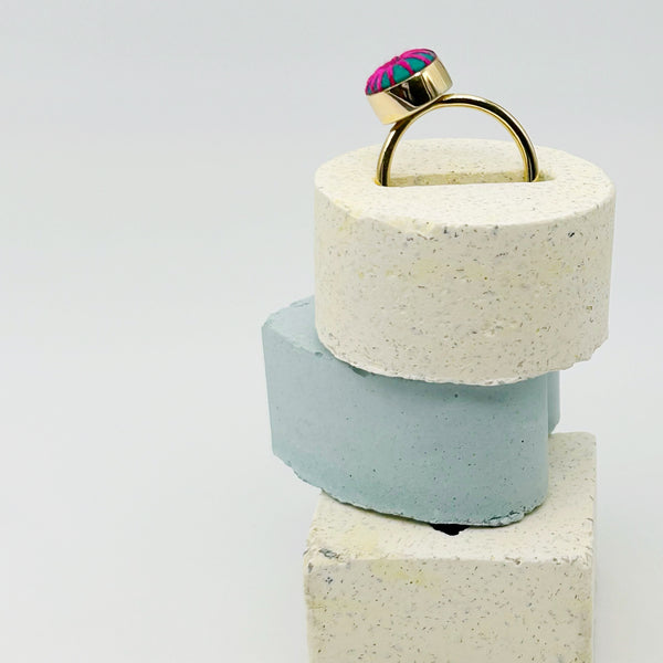 Anillo Cactus Latón Arcilla Polimérica verde