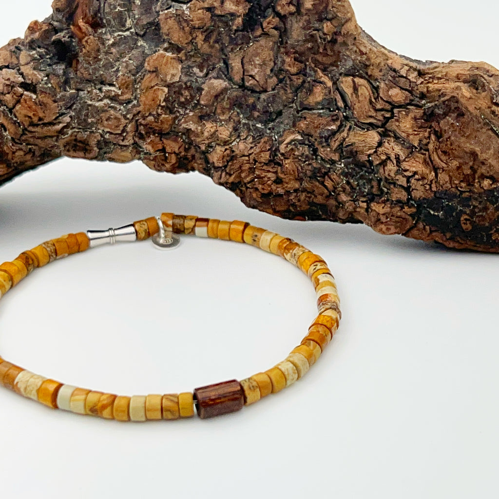 Pulsera Hombre Piedra Jaspe Paisaje Madera Plata