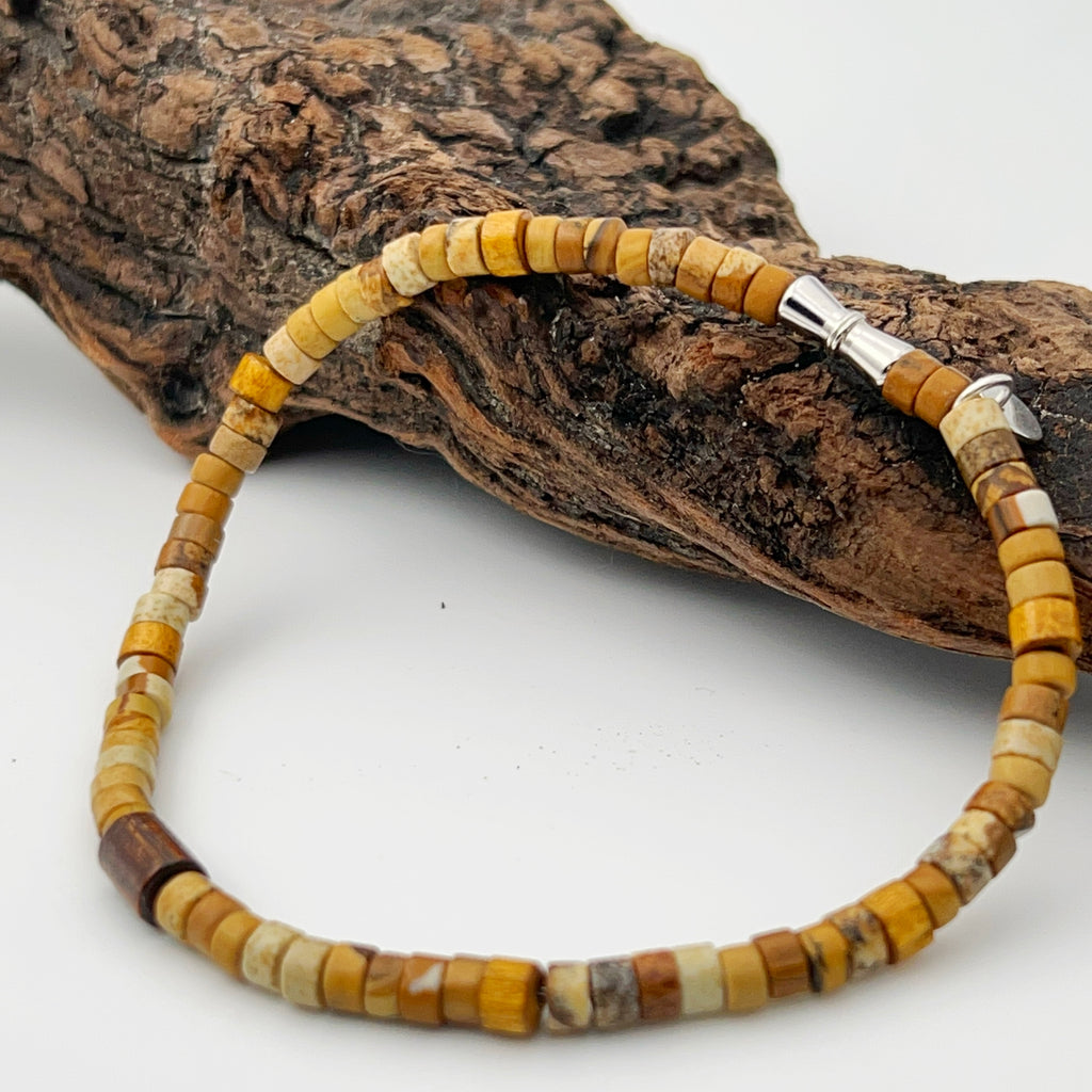 Pulsera Hombre Piedra Jaspe Paisaje Madera Plata