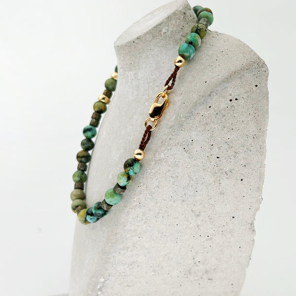 Pulsera Mujer Turquesa Oro Seda