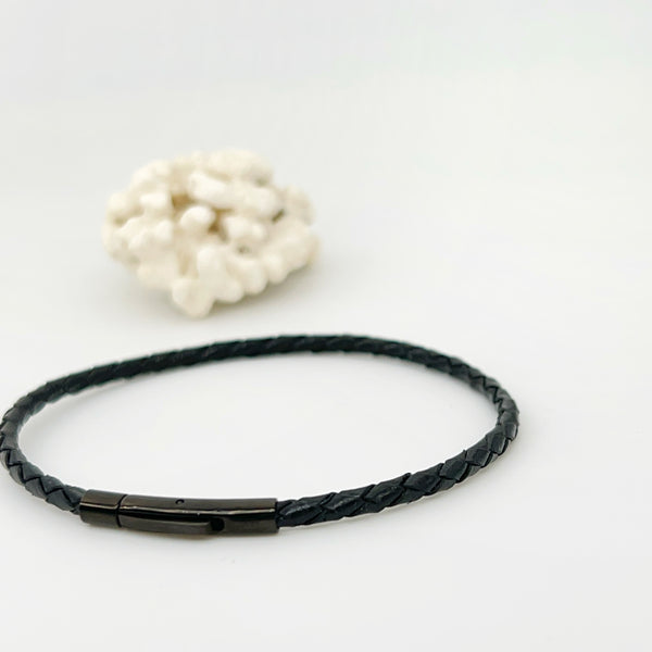 Pulsera Noche Cuero trenzado Negro Acero Inoxidable