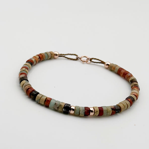 Pulsera Oro Rosa Jaspe Acuático Bronzita Seda