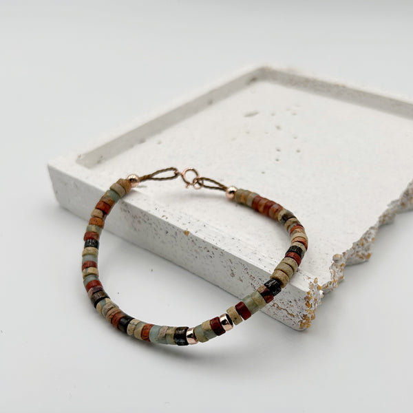 Pulsera Oro Rosa Jaspe Acuático Bronzita Seda